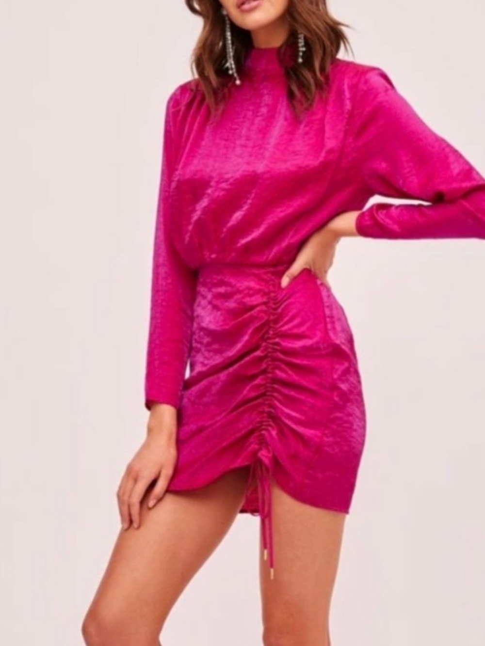 Finders Keepers Fuchsia Ruched Mini Dress